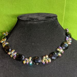 Iridescent Faceted Beads Choker Necklace, Magnetic Closure